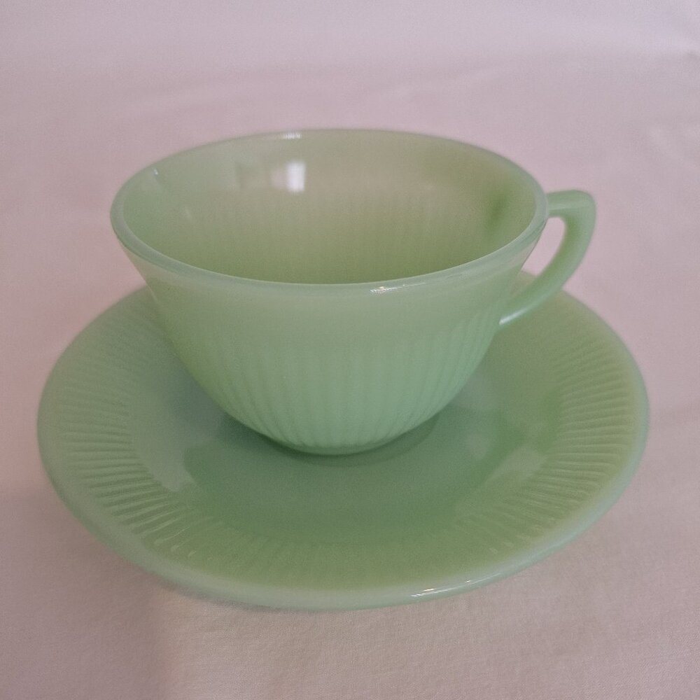 Fire King Jadeite Jane Ray Cup and Saucer - Vintage